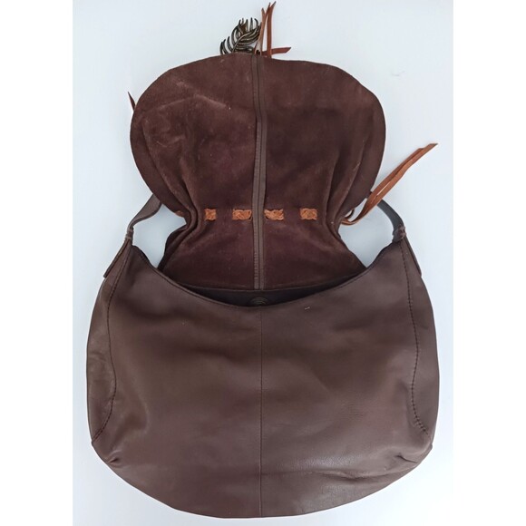 Lucky Brand Flap Hobo Brown Leather Hollywood & Vine Brass Feather Bag Charms - Picture 7 of 10